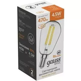 Лампа Gauss 1141115 Basic Filament ST45 4,5W 470lm 2700К Е14 LED