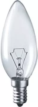 Лампа накаливания Navigator NI-B-60-230-E14-CL (уп/10шт), 60Вт, 230В, E14, 35х100мм, свеча, прозрачная (94304)
