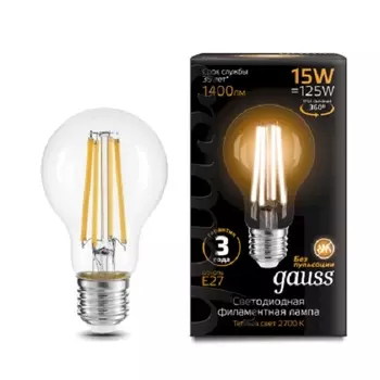 Лампа светодиодная Gauss 102902115 Filament 15Вт цок.:E27 груша 220B 2700K св.свеч.бел.теп. (1шт)