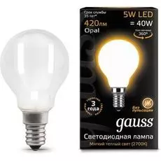 Лампа светодиодная Gauss 105201105 LED Filament Шар OPAL E14 5W 420lm 2700K