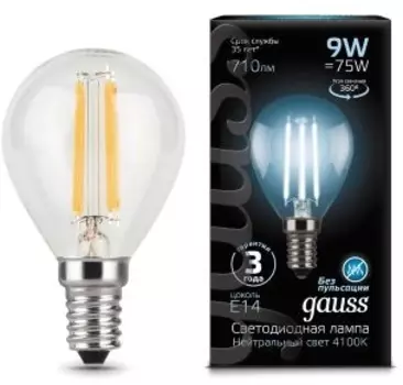 Лампа светодиодная Gauss 105801209 LED Filament Шар E14 9W 710lm 4100K