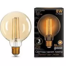 Лампа светодиодная Gauss 105802008 LED Filament G95 E27 8W Golden 740lm 2400К