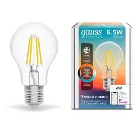 Лампа светодиодная Gauss 1220112 филаментная Smart Home DIM+CCT E27 A60 6,5Вт 2000-6500 К 660...806 лм