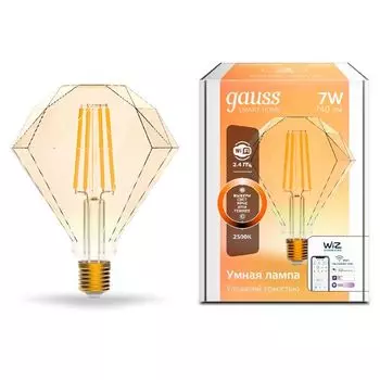 Лампа светодиодная Gauss 1370112 филаментная Smart Home DIM+CCT E27 Diamond Golden 6,5 Вт 2000-5500 К 570...720 лм