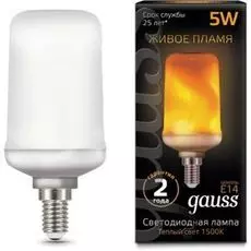 Лампа светодиодная Gauss 157401105 LED T65 Flame 5W E14 20-80lm 1500K