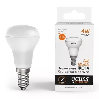 Лампа светодиодная Gauss 63114 Elementary 4Вт цок.:E14 рефлек. 220B 3000K св.свеч.бел.теп. (10шт)