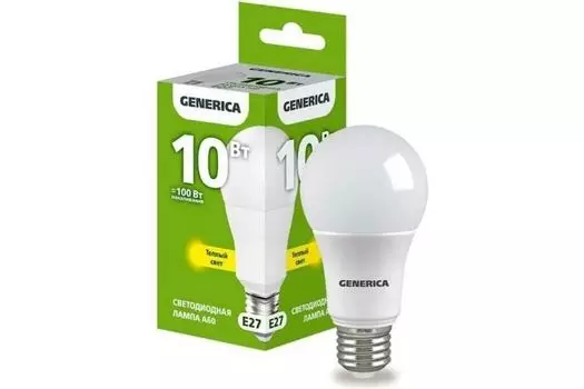 Лампа светодиодная GENERICA LL-A60-10-230-30-E27-G A60 10Вт грушевидная 3000К E27 230В