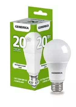 Лампа светодиодная GENERICA LL-A60-20-230-40-E27-G A60 20Вт грушевидная 4000К E27 230В