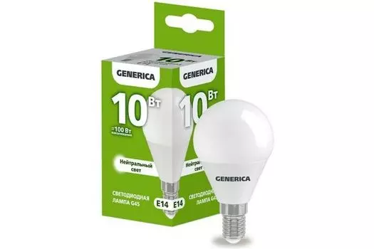 Лампа светодиодная GENERICA LL-G45-10-230-40-E14-G G45 10Вт шар 4000К E14 230В