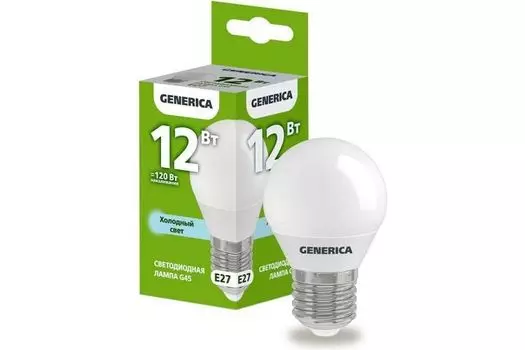 Лампа светодиодная GENERICA LL-G45-12-230-65-E27-G G45 12Вт шар 6500К E27 230В