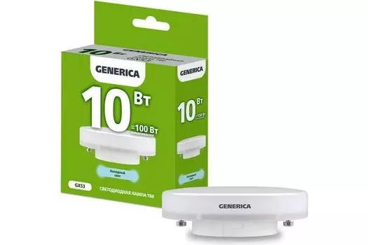 Лампа светодиодная GENERICA LL-T80-10-230-65-GX53-G 10Вт T80 таблетка 6500К холод. бел. GX53 1000лм 230В