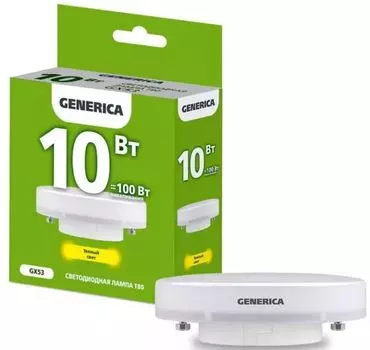 Лампа светодиодная GENERICA LL-T80-10-230-30-GX53-G T80 10Вт таблетка 3000К GX53 230В
