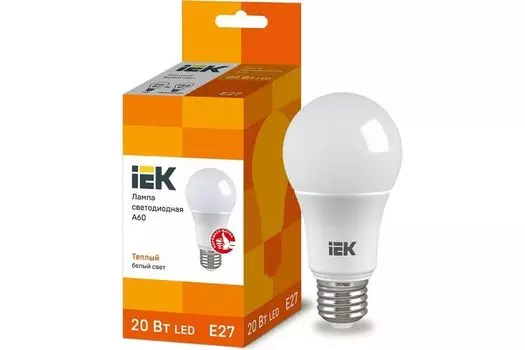 Лампа светодиодная IEK LLE-A60-20-230-30-E27 ECO A60 20Вт грушевидная 230В 3000К E27