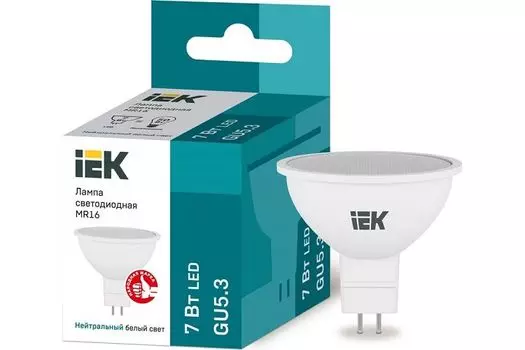 Лампа светодиодная IEK LLE-MR16-7-230-40-GU5 Eco 7Вт MR16 софит 4000К нейтр. бел. GU5.3 630лм 230-240В