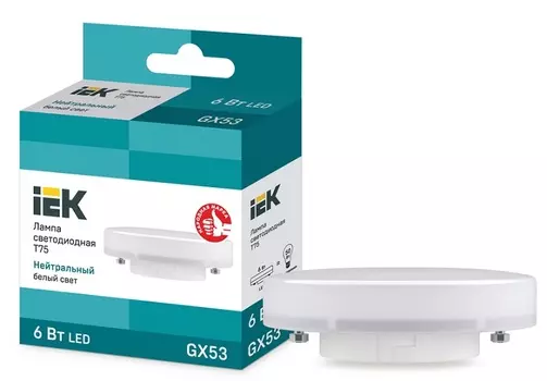 Лампа светодиодная IEK LLE-T80-6-230-40-GX53 Eco 6Вт T75 таблетка матовая 4000К нейтр. бел. GX53 540лм 230-264В