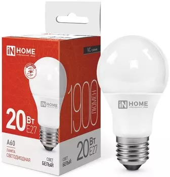 Лампа светодиодная IN HOME 4690612020303 LED-A60-VC 20Вт грушевидная 4000К нейтральный, белый E27 1900лм