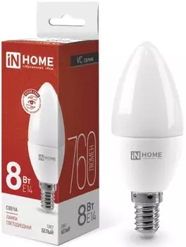 Лампа светодиодная IN HOME 4690612020433 LED-СВЕЧА-VC 8Вт свеча 4000К нейтральный, белый E14 760лм