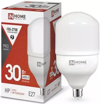 Лампа светодиодная IN HOME 4690612031071 высокомощная LED-HP-PRO 30Вт цилиндр 4000К нейтральный, белый E27 2850лм