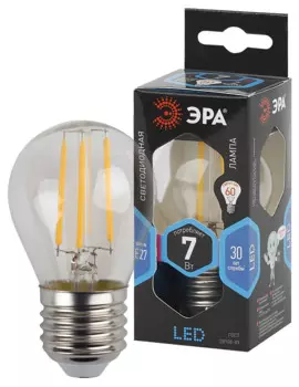 Лампа светодиодная ЭРА Б0027949 F-LED P45-7W-840-E27 (филамент, шар, 7Вт, нейтр, E27)