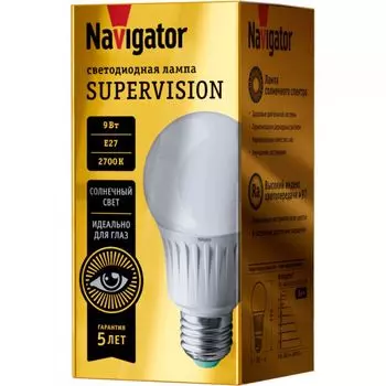 Лампа светодиодная Navigator NLL-A60-9-230-4K-E27-FR-SV Supervision, 9Вт, 176-264В, 4000К, 900лм, E2