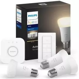 Лампа светодиодная Philips 929001821620 Hue, 9W, 806lm, Е27, А60, тёплый белый свет, 3шт, блок управления освещением, ПУ