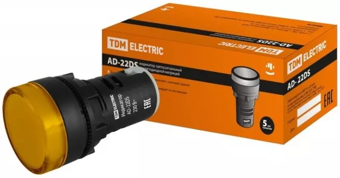 Лампа TDM SQ0702-0003 AD-22DS(LED)матрица d22мм желтый 230В (упак. 10 шт)