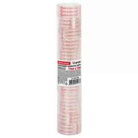 Лента BRAUBERG BRAUBERG 223124 канцелярская, клейкая, 19 мм х 10 м, 12 шт, прозрачные