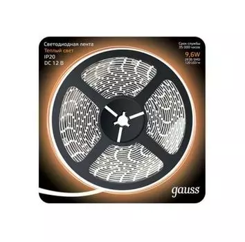 Лента Gauss 312000110 LED 2835/120-SMD 9.6W 12V DC теплый белый (блистер 5м)