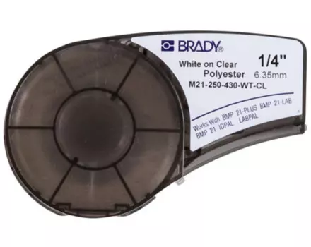 Лента красящая Brady M21-250-430-WT-CL brd139746 6.35 мм/6.4 м, полиэстер, белый на прозрачном, для BMP21 Plus