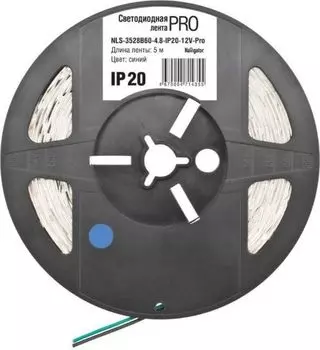 Лента светодиодная Navigator NLS-3528B60-4.8-IP20-12V-Pro 71 435 60LED/м, 4,8Вт, 12В DC, нарез. кр. 50мм, синий, IP20, 5м. в ролле (71435)