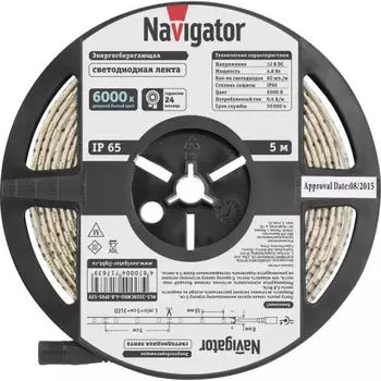 Лента светодиодная Navigator NLS-3528СW60-4.8-IP65-12V 60LED/м, 4,8Вт, 12В DC, нарез. кр. 50мм, дневной белый 6000К, IP65, 5м. в ролле (71763)
