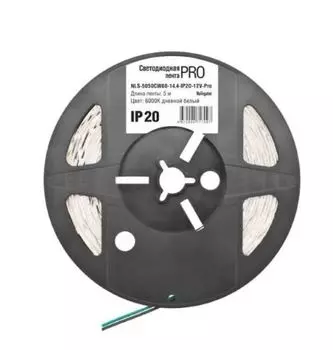 Лента светодиодная Navigator NLS-5050CW60-14.4-IP20-12V-Pro 60LED/м, 14,4Вт, 12В DC, нарез. кр. 50мм, дневной белый 6000К, IP20, 5м. в ролле (71709)