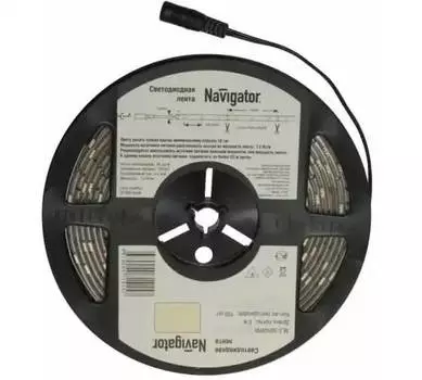 Лента светодиодная Navigator NLS-5050WW60-14.4-IP65-12V 60LED/м, 14,4Вт, 12В DC, нарез. кр. 50мм, теплый белый 3000К, IP65, 5м. в ролле (71427)