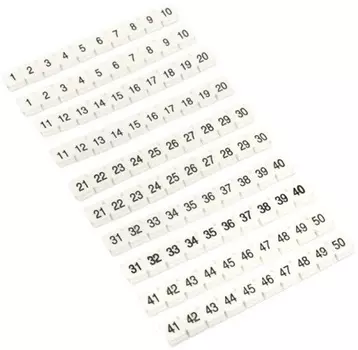 Маркер EKF zb-st-2.5-nlpe-1-50 для JXB-ST/Push-in 2,5 с нумерацией 1-50 для крепления сбоку (100 шт.)