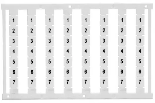 Маркировка для клемм DKC NUPUTUK-5F-1-12V ширина 5 мм, узкая, для клемм Push-in, белая, от 1 до 12, вертикальная ориентация, 1 шт. = карта из 96маркер