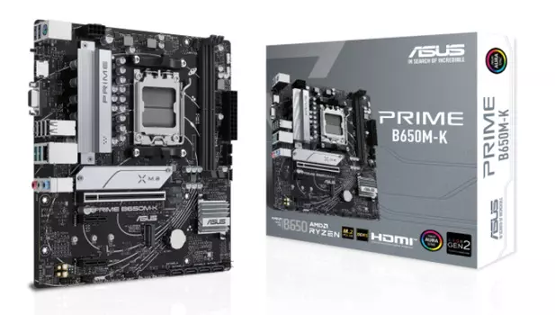 Материнская плата ASUS PRIME B650M-K (AM5, AMD B650, 2*DDR5 (8000), 4*SATA 6G RAID, 2*M.2, 3*PCIE, 2.5Glan, VGA, HDMI, 4*USB 3.2, 4*USB 2.0)
