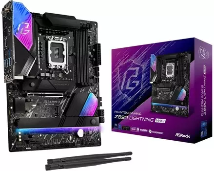 Материнская плата ATX ASRock Z890 LIGHTNING WIFI (LGA1851, Z890, 4*DDR5 (9466), 4*SATA, 4*M.2, 6*USB 3.2, 2*USB 2.0, 2*USB Type-C, 2*PCIe x16, PCIe x4