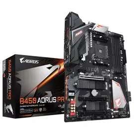 Материнская плата ATX GIGABYTE B450 AORUS PRO (УЦЕНЕННЫЙ) (AM4,AMD B450,4*DDR4(3200),6*SATA 6G RAID,2*M.2,4*PCI-E,7.1CH,GLan,6*USB 3.1/Type-C,DVI/HDMI