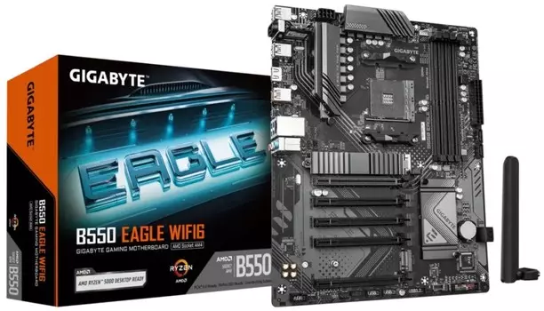 Материнская плата ATX GIGABYTE B550 EAGLE WIFI6 (AM4, AMD B550, 4*DDR4, PCIe, 4*SATA RAID, M.2, 4*USB 2.0, 2*USB 3.0, WiFi, BT, DVI, HDMI)