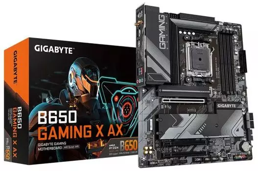 Материнская плата ATX GIGABYTE B650 GAMING X AX (AM5, AMD B650, 4*DDR5 (6400), 4*SATA 6G RAID, 3*M.2, 3*PCIE, 2.5Glan, WiFi, BT, HDMI, DP, USB Type-C,