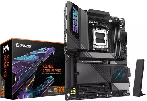 Материнская плата ATX GIGABYTE X870E AORUS PRO (AM5, AMD X870, 4*DDR5(8000), 4*SATA 6G RAID, 4*M.2, 3*PCI-E, 7.1CH, 7*USB 3.2, 2*USB 2.0, 2*USB 3.2 Ty
