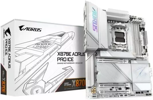 Материнская плата ATX GIGABYTE X870E AORUS PRO ICE (AM5, AMD X870, 4*DDR5(8000), 4*SATA 6G RAID, 4*M.2, 3*PCI-E, 7.1CH, 7*USB 3.2, 2*USB 2.0, 2*USB 3.