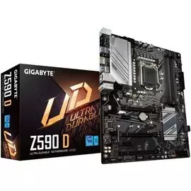 Материнская плата ATX GIGABYTE Z590 D (УЦЕНЕННЫЙ) (LGA1200, Z590, 4*DDR4(5333), 5*SATA 6G RAID, 2*M.2, 5*PCIE, 7.1CH, Glan, DP, 8*USB 3.2), ИЗ РЕМОНТА