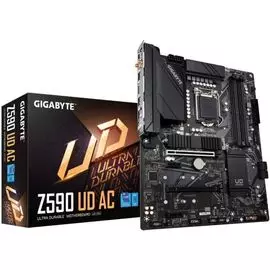 Материнская плата ATX GIGABYTE Z590 UD AC (LGA1200, Z590, 4*DDR4(5333), 5*SATA 6G RAID, 3*M.2, 3*PCIE, 7.1CH, 2.5Glan, WiFi, BT, DP, 7*USB 3.2/USB Typ