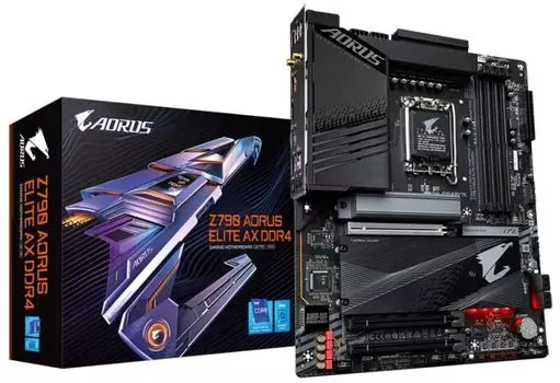 Материнская плата ATX GIGABYTE Z790 AORUS ELITE AX DDR4 (LGA1700, Z790, 4*DDR4 (5333), 4*SATA 6G RAID, 4*M.2, 3*PCIE, 2.5Glan, WiFi, BT, HDMI, USB Typ