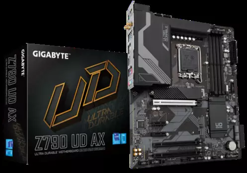 Материнская плата ATX GIGABYTE Z790 UD AX (LGA1700, Z790, 4*DDR5 (7600), 6*SATA 6G RAID, 3*M.2, 5*PCIE, 2.5Glan, WiFi, BT, HDMI, DP, USB Type-C, 5*USB