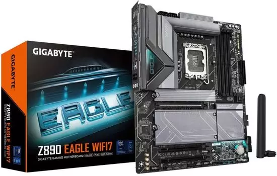 Материнская плата ATX GIGABYTE Z890 EAGLE WIFI7 (LGA1851, Z890, 4*DDR5 (5600), 4*SATA 6G RAID, PCIe, 4*M.2, WiFi, BT, 5*USB 3.2, 4*USB 2.0, USB Type-C