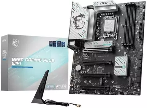 Материнская плата ATX MSI B860 GAMING PLUS WIFI (LGA1851, B860, 4*DDR5 (8800), 4*PCIe, 3*M.2, 4*SATA, WiFi, BT, USB Type-C, 8*USB 3.2, 8*USB 2.0, DP,