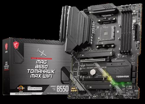 Материнская плата ATX MSI MAG B550 TOMAHAWK MAX WIFI (AM4, AMD B550, 4*DDR4 (5100), 6*SATA 6G RAID, 2*M.2, 4*PCIE, 2.5Glan, WiFi, BT, HDMI, DP, USB Ty