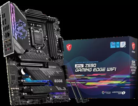 Материнская плата ATX MSI MPG Z590 GAMING EDGE WIFI (LGA1200, Z590, 4*DDR4(5333MHz), 6*SATA 6G RAID, 3*M.2, 5*PCIE, 7.1CH, 2.5Glan, WiFi, BT, HDMI, DP